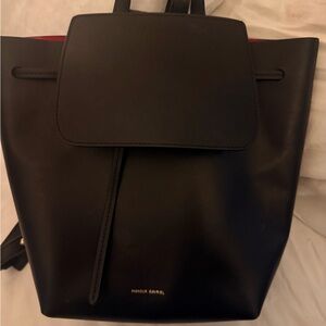 Mansur Gavriel Black Leather Drawstring Backpack with Flap